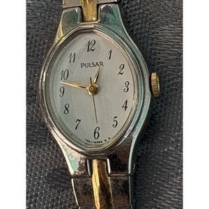 Pulsar Watch Womens 17mm Oval White Dial Two Tone Quartz 6.5" New Battery 442664